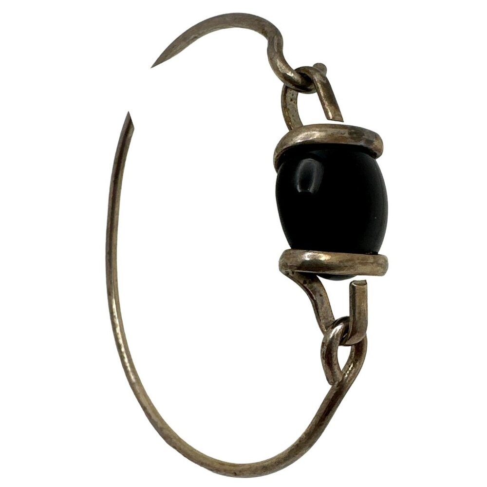 Vintage Boho Goth Black Onyx Bracelet Stone Silver Tone Dark Minimalist Rugged